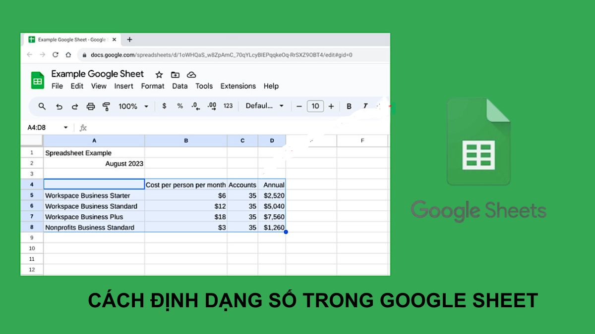 Hướng dẫn cách định dạng số trong Google Sheet chi tiết